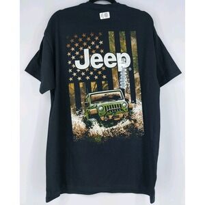 Official Jeep Freedom Outdoors Mens Short Sleeve T-Shirt Black Adult Size L